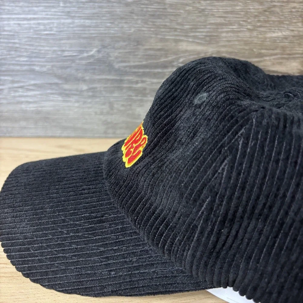 GMPURE Hat Cap Strap Back Black Corduroy Embroidered Logo Retro Style Mens